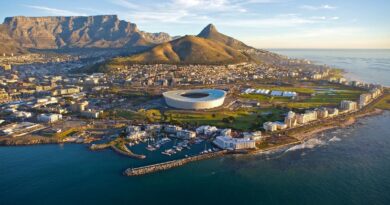 Cape Town City Centre from above with Table Mountain and Lions Head in the background