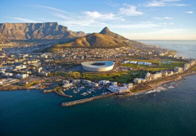 Cape Town City Centre from above with Table Mountain and Lions Head in the background