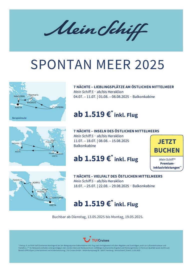 Mein Schiff® Angebot der Woche - 13.05. bis 19.05.2025 (Special Spontan Meer) 1 K1024 Mein Schiff SPONTAN MEER 2025 bunt1