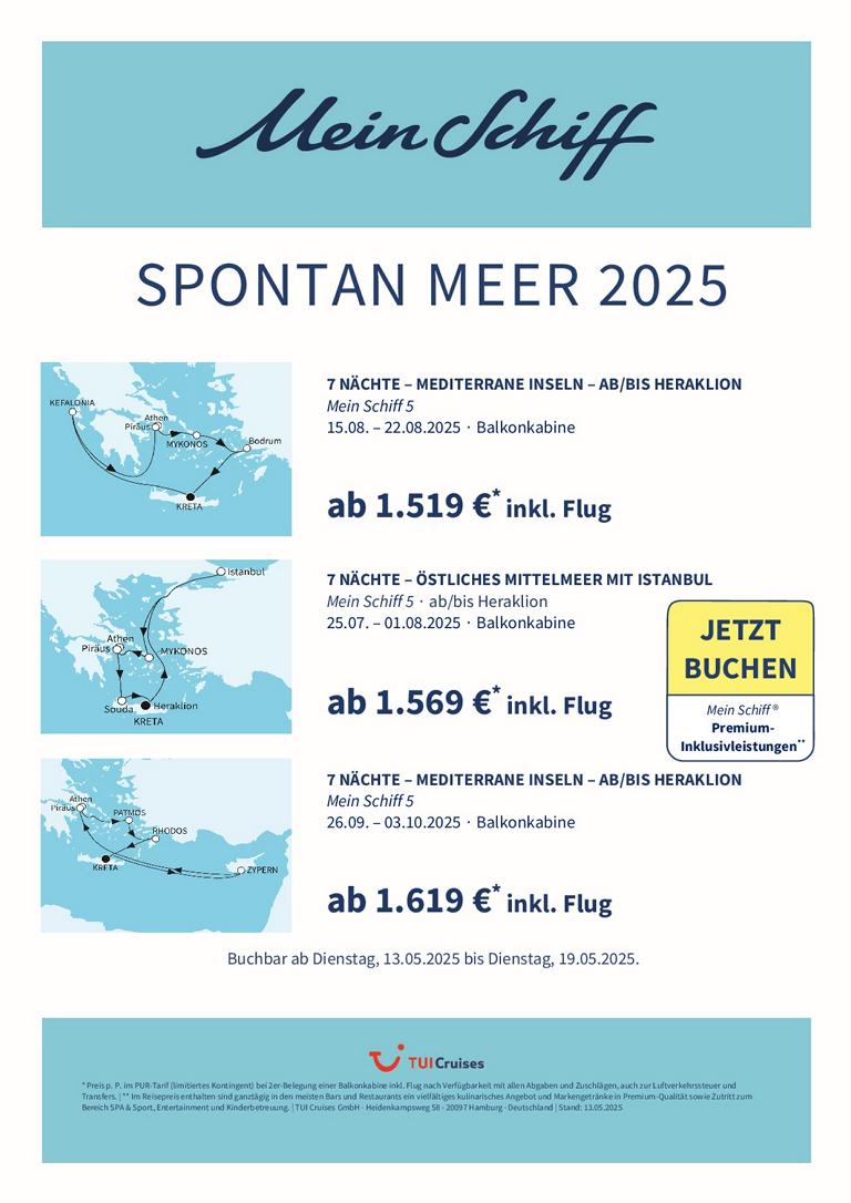 Mein Schiff® Angebot der Woche - 13.05. bis 19.05.2025 (Special Spontan Meer) 3 K1024 Mein Schiff SPONTAN MEER 2025 bunt3