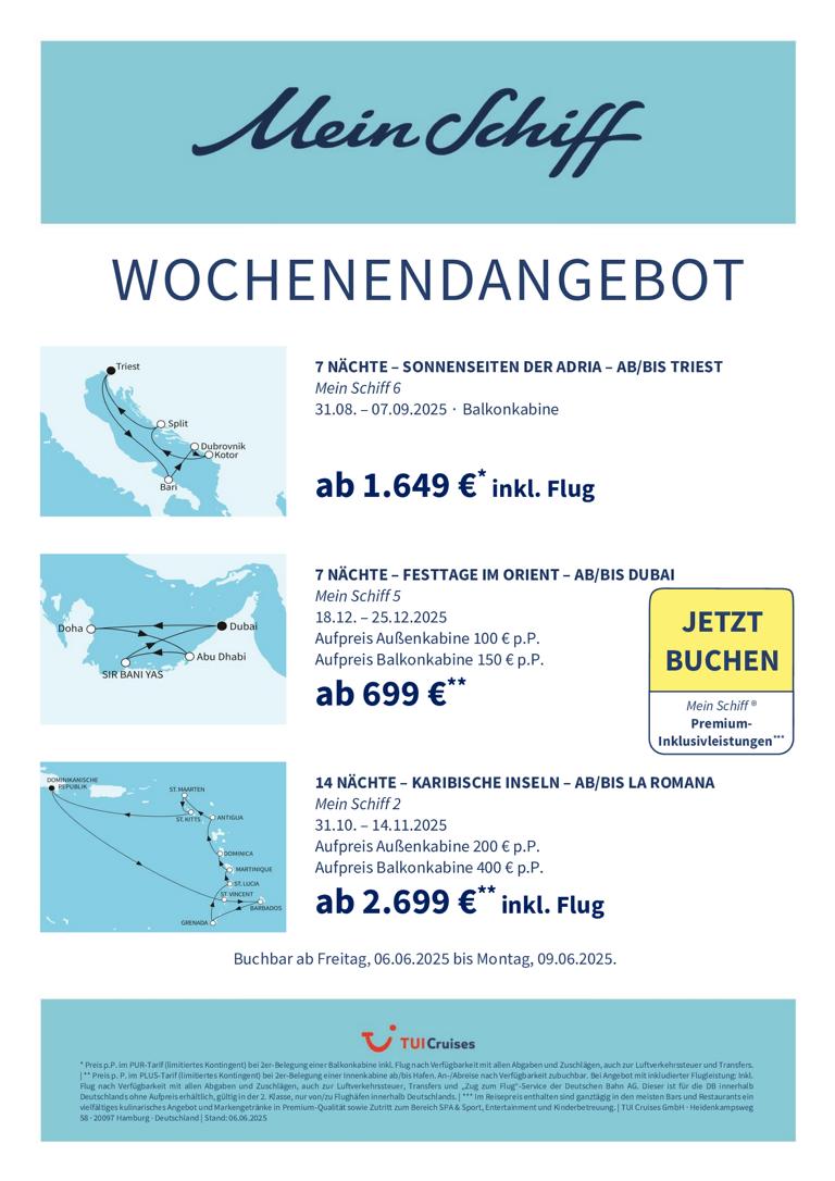 Mein Schiff® Wochenendangebot – 06.06. bis 09.06.2025 1 K1024 mein schiff wochenendangebot kw 23 bunt