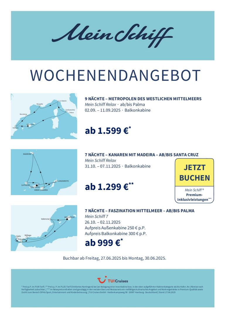 Mein Schiff® Wochenendangebot – 27.06. bis 30.06.2025 1 K1024 mein schiff wochenendangebot kw 26 bunt 2