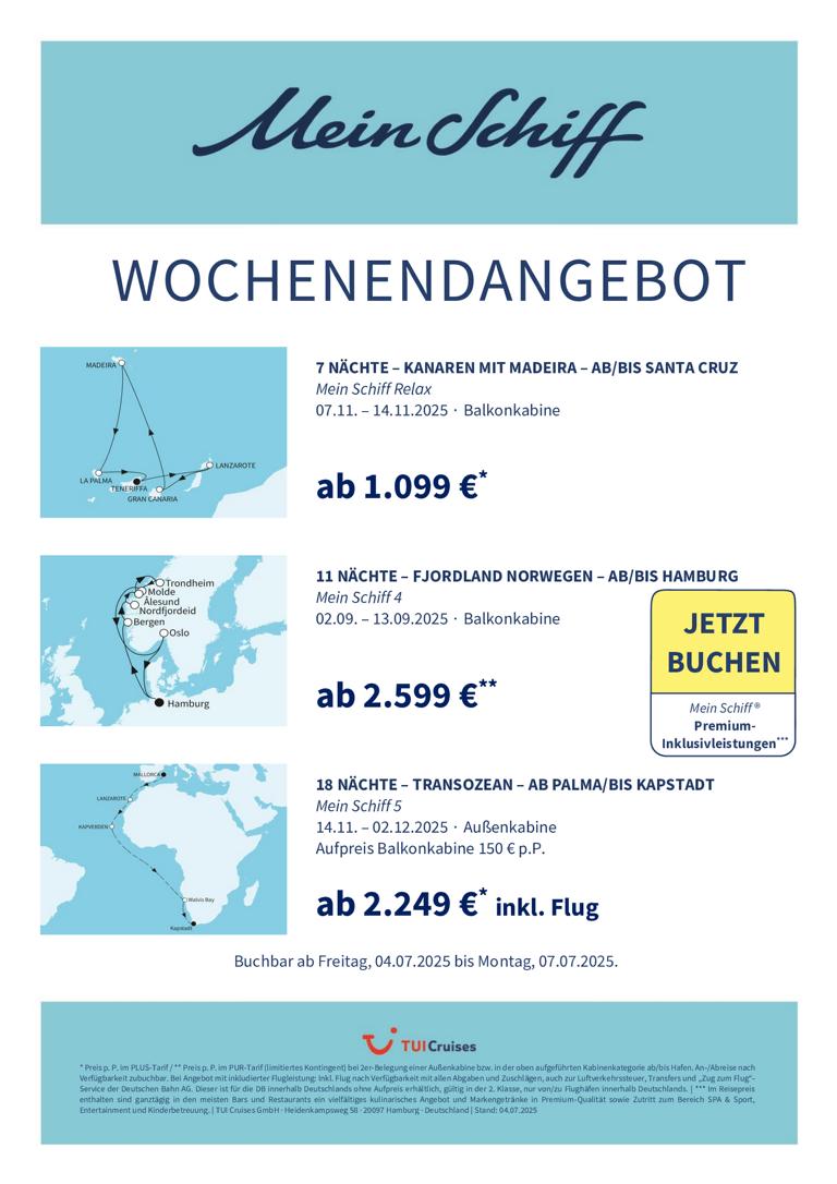 Mein Schiff® Wochenendangebot – 04.07. bis 07.07.2025 1 K1024 mein schiff wochenendangebot kw 27 bunt