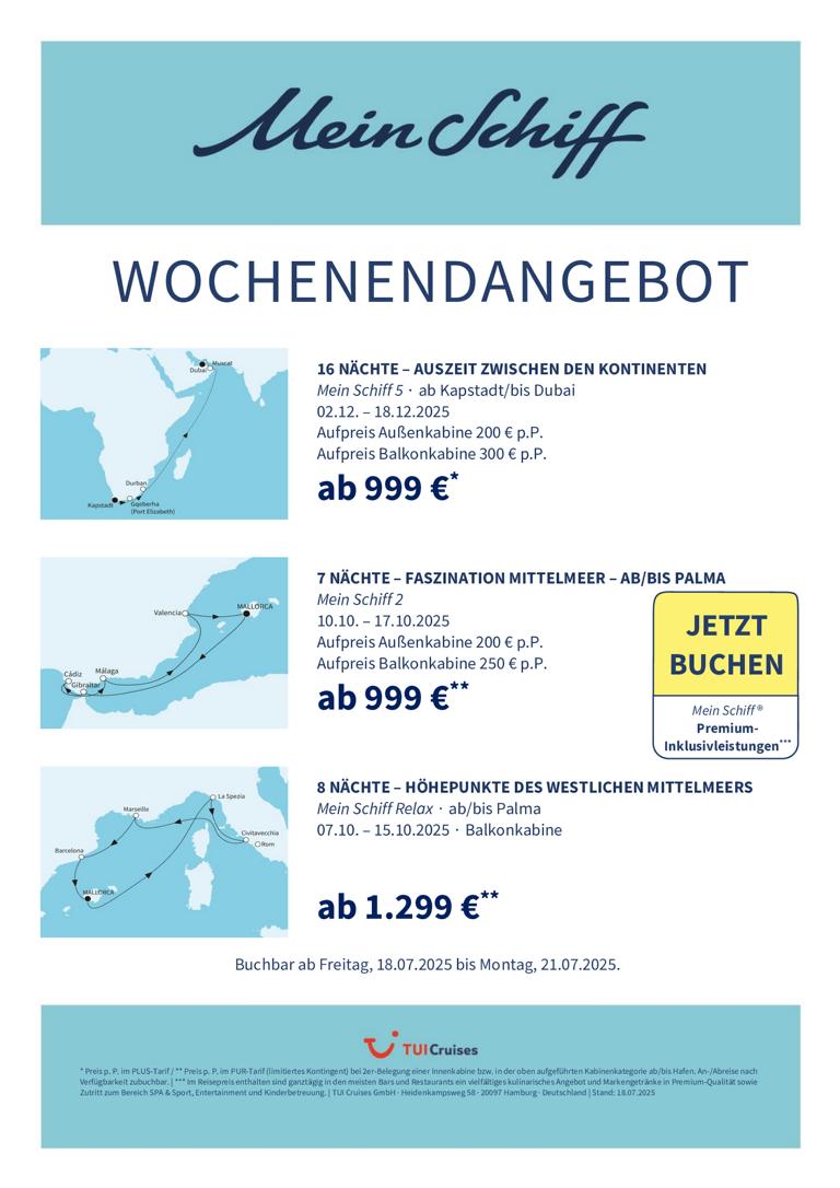 Mein Schiff® Wochenendangebot – 18.07. bis 21.07.2025 1 K1024 mein schiff wochenendangebot kw 29 bunt