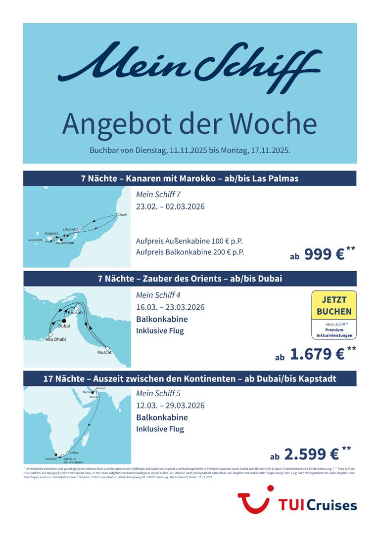 Mein Schiff® Angebot der Woche - 11.11. bis 17.11.2025 1 K1024 mein schiff adw kw 46 bunt
