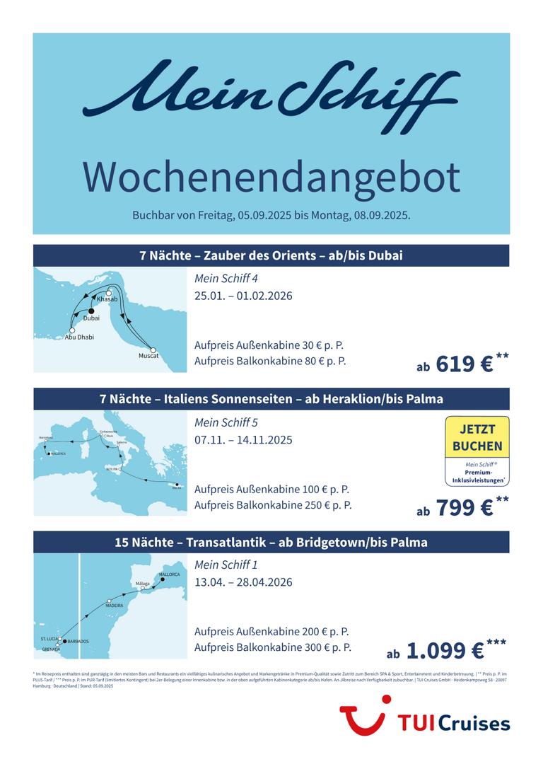 Mein Schiff® Wochenendangebot – 05.09. bis 08.09.2025 1 K1024 mein schiff wochenendangebot kw 36 bunt