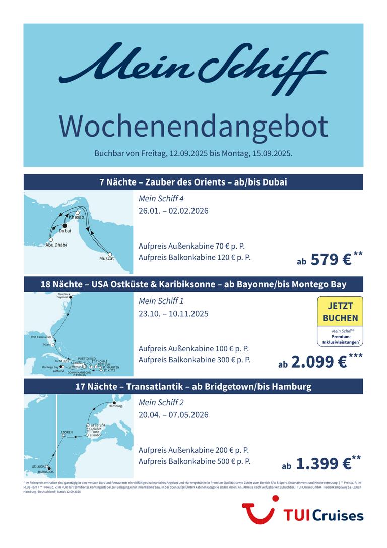 Mein Schiff® Wochenendangebot – 12.09. bis 15.09.2025 1 K1024 mein schiff wochenendangebot kw 37 bunt