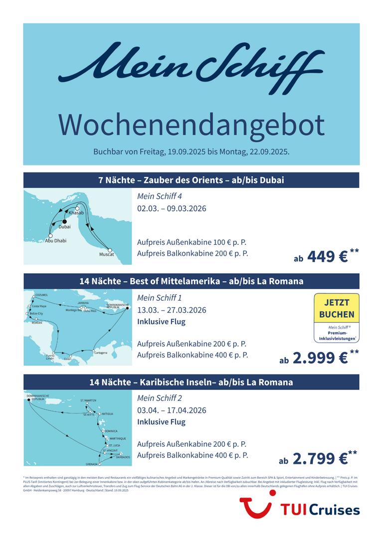 Mein Schiff® Wochenendangebot – 19.09. bis 22.09.2025 1 K1024 mein schiff wochenendangebot kw 38 bunt
