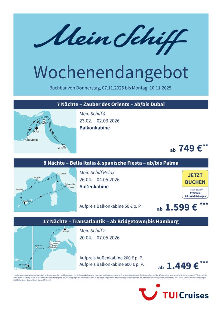 Mein Schiff® Wochenendangebot – 07.11. bis 10.11.2025 1 K1024 mein schiff wochenendangebot kw 45 bunt
