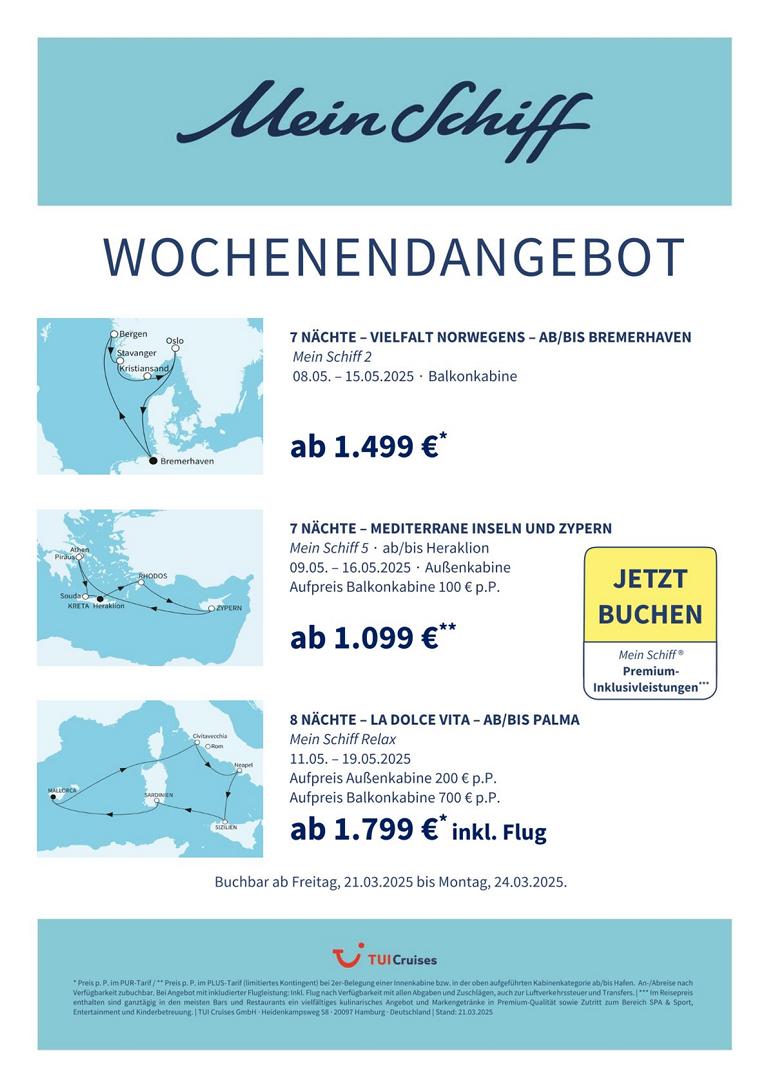 Mein Schiff® Wochenendangebot – 21.03. bis 24.03.2025 1 mein schiff wochenendangebot kw 12